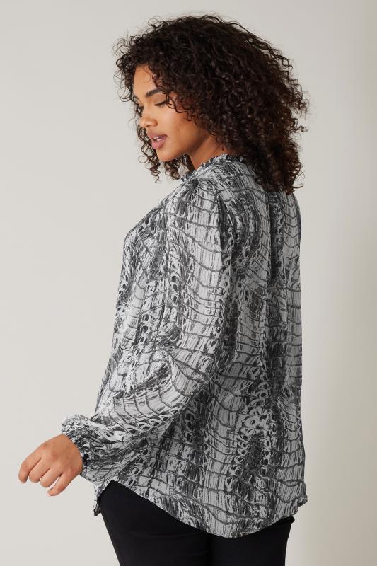 EVANS Plus Size Grey Snake Print Tie Neck Blouse | Evans 3