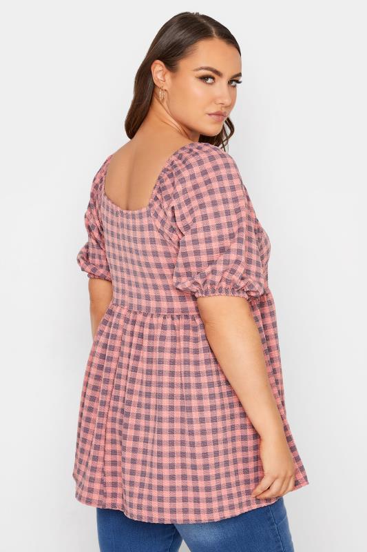 LIMITED COLLECTION Curve Pink Gingham Square Neck Smock Top 3