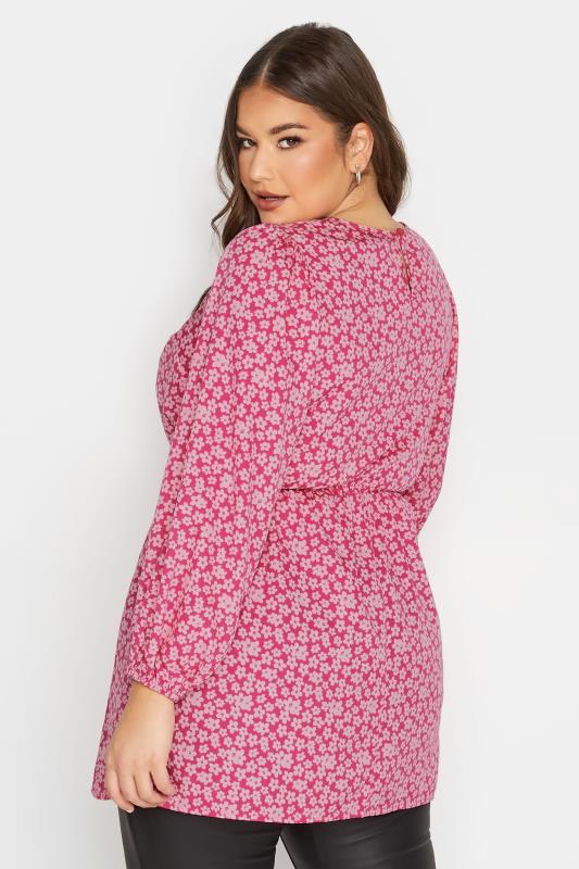 Plus Size Pink Floral Print Peplum Top | Yours Clothing 4