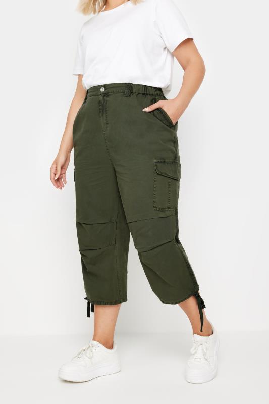  YOURS Curve Khaki Green Cargo Cropped Trousers