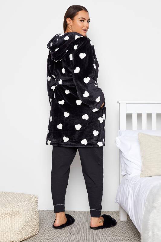 Plus Size Black Heart Print Zip Dressing Gown | Yours Clothing 2