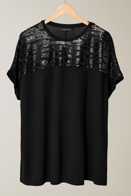 EVANS Plus Size Black Sequin Embellished T-Shirt | Evans 6