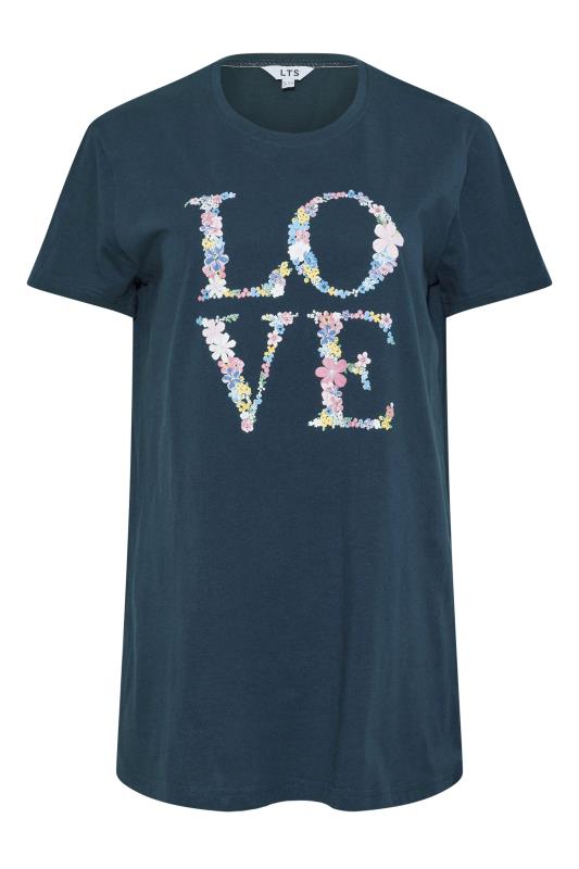 LTS Tall Navy Blue 'Love' Slogan Floral Print Cotton Pyjama Top 5