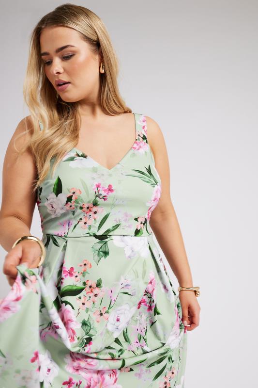 YOURS LONDON Plus Size Green Floral Square Neck Dress | Yours Clothing 1