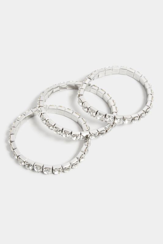 3 PACK Silver Diamante Bracelet Set | Yours Clothing 3
