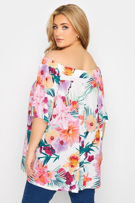 YOURS LONDON Plus Size White Tropical Print Bardot Top | Yours Clothing 3