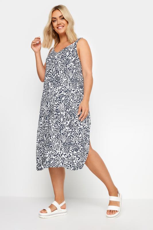YOURS Plus Size Navy Blue Mixed Animal Print Beach Dress | Yours Clothing 3