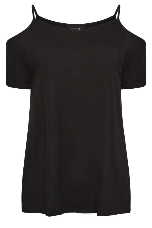 YOURS Curve Plus Size Black Cold Shoulder T-Shirt | Yours Clothing  6