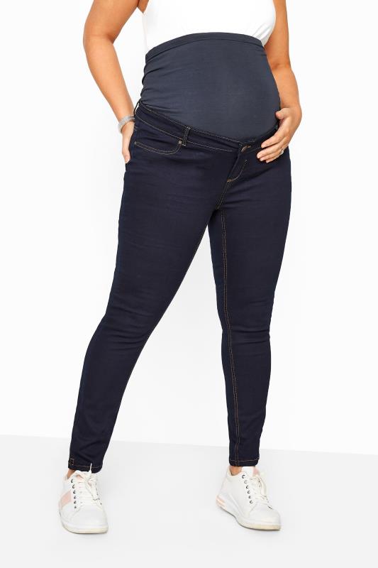 Plus Size Maternity Jeans & Jeggings BUMP IT UP MATERNITY Curve Indigo Blue Stretch Skinny Jeans With Comfort Panel