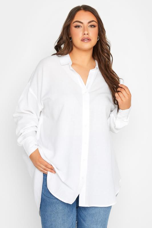 YOURS Plus Size White Linen Blend Shirt | Yours Clothing 2