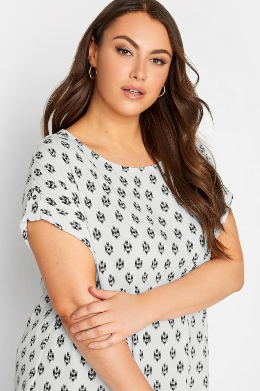 YOURS Plus Size White Printed Tab Sleeve Blouse | Yours Clothing 4