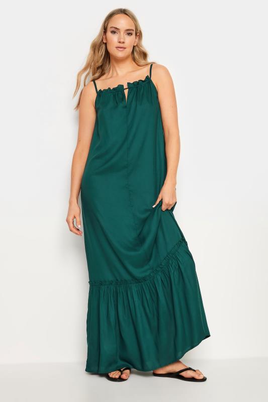 LTS Tall Women's Green Ruched Neck Maxi Dress | Yours Clothing 2