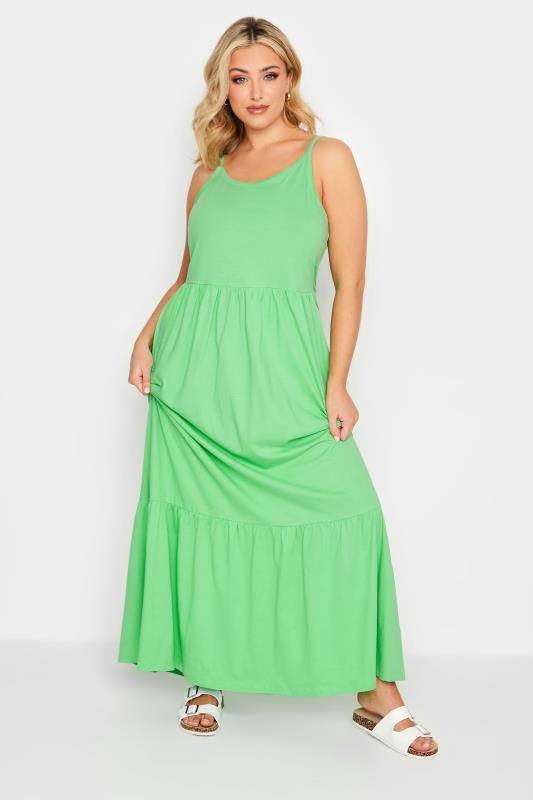 YOURS Curve Plus Size Green Tiered Maxi Sundress | Yours Clothing  1