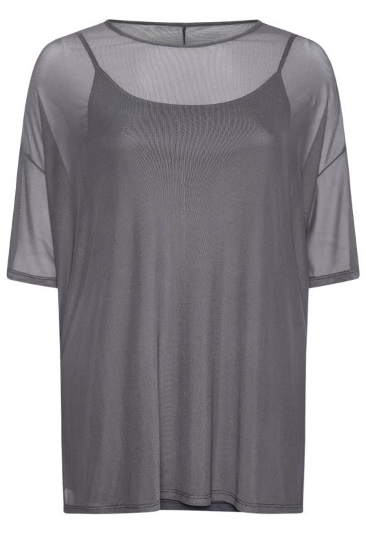 YOURS Plus Size Charcoal Grey Oversized Mesh Top | Yours Clothing 5