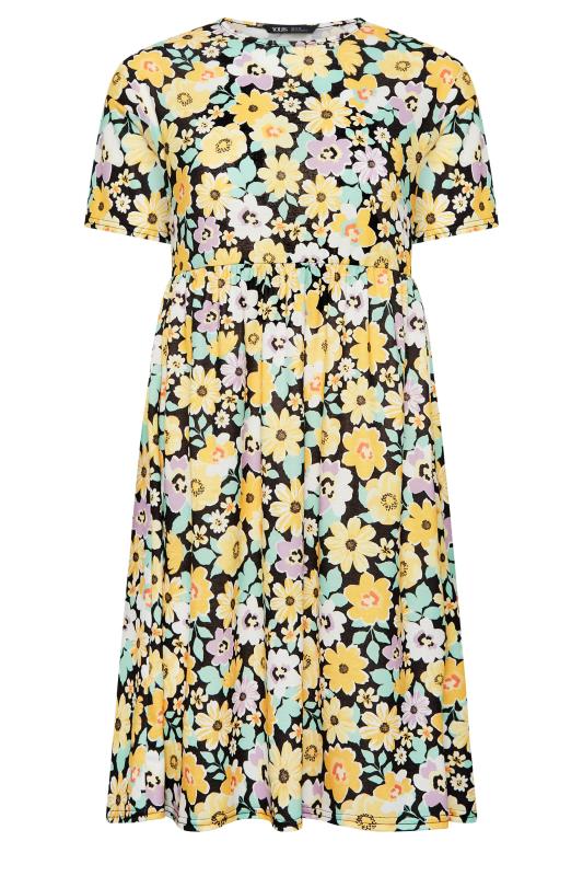 YOURS PETITE Plus Size Yellow Floral Print Smock Dress | Yours Clothing 7