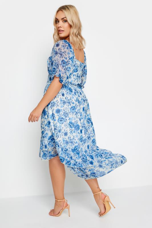LIMITED COLLECTION Plus Size Blue Floral Print Dipped Hem Midi Dress | Yours Clothing 5