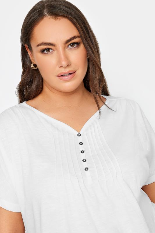 YOURS Curve Plus Size White Henley T-Shirt | Yours Clothing  4