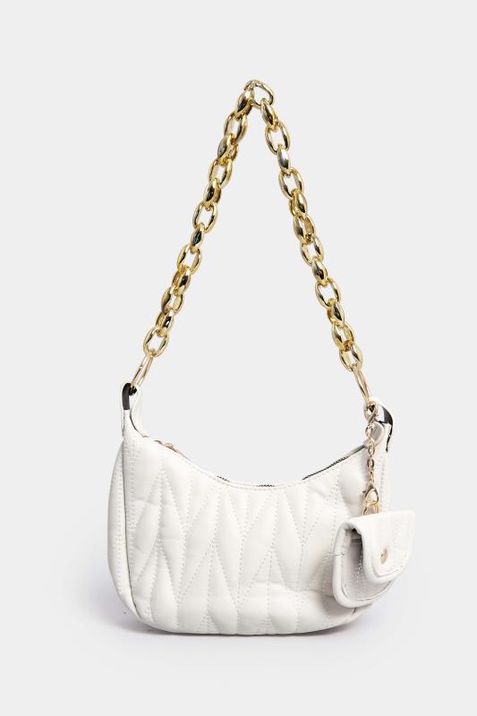 White Quilted Multi Pocket Chunky Chain Bag | Yours Clothing 3