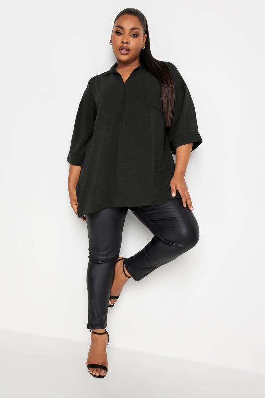 YOURS Plus Size Black V-Neck Collared Blouse | Yours Clothing 2