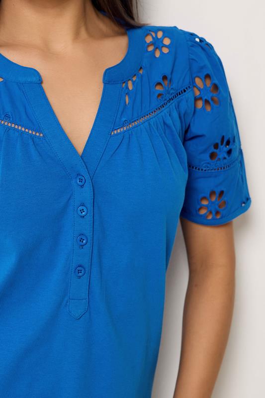 M&Co Petite Cobalt Blue Broderie Cotton T-Shirt | M&Co 4