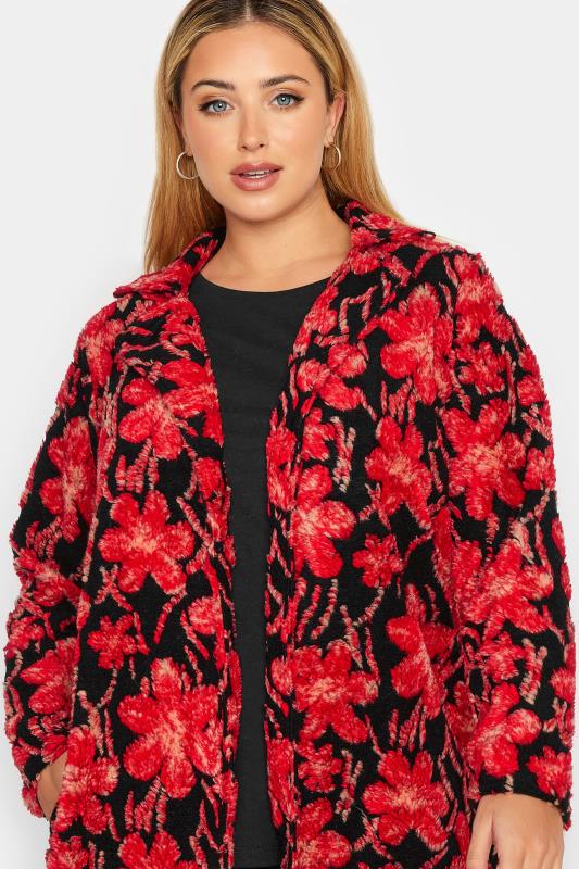 Plus Size  YOURS LUXURY Curve Red Floral Print Fleece Jacket