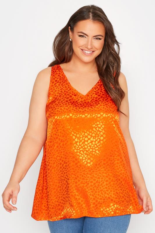 Plus Size Orange Animal Print Satin Vest Top | Yours Clothing 1