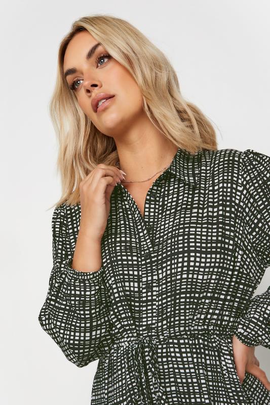 YOURS Plus Size Black & White Grid Check Print Midaxi Shirt Dress | Yours Clothing 5