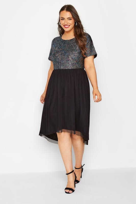 LIMITED COLLECTION Plus Size Black Glitter Mesh Dress | Yours Clothing 2