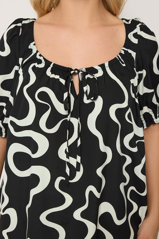 YOURS Plus Size Black Abstract Print Tie Front Blouse | Yours Clothing 4
