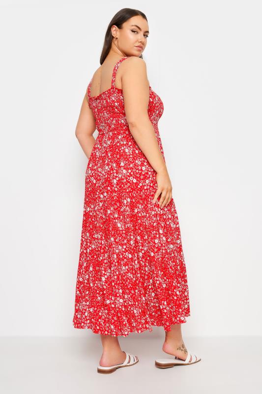 YOURS Plus Size Red Ditsy Floral Print Shirred Maxi Dress | Yours Clothing 4