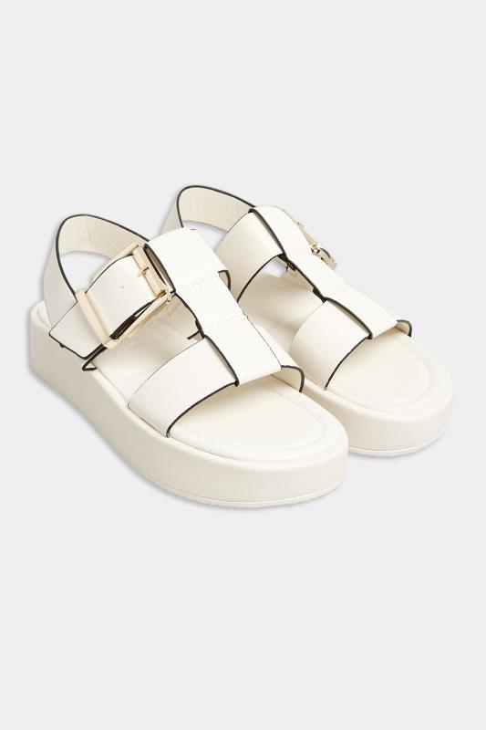 PixieGirl White T-Bar Chunky Flatform Sandals In Standard Fit | PixieGirl 2
