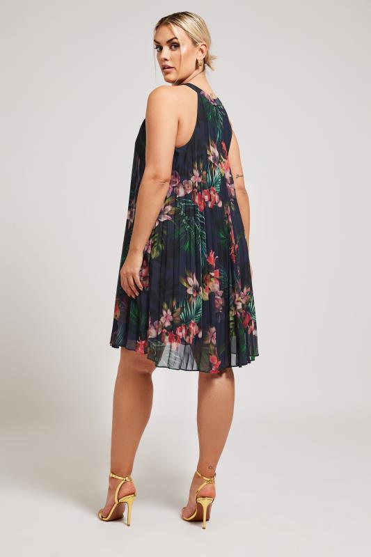 YOURS LONDON Plus Size Navy Blue Tropical Print Halter Neck Dress | Yours Clothing 3