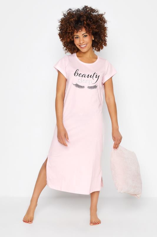 Petite Pink 'Beauty Sleep' Slogan Maxi Nightdress | PixieGirl 1