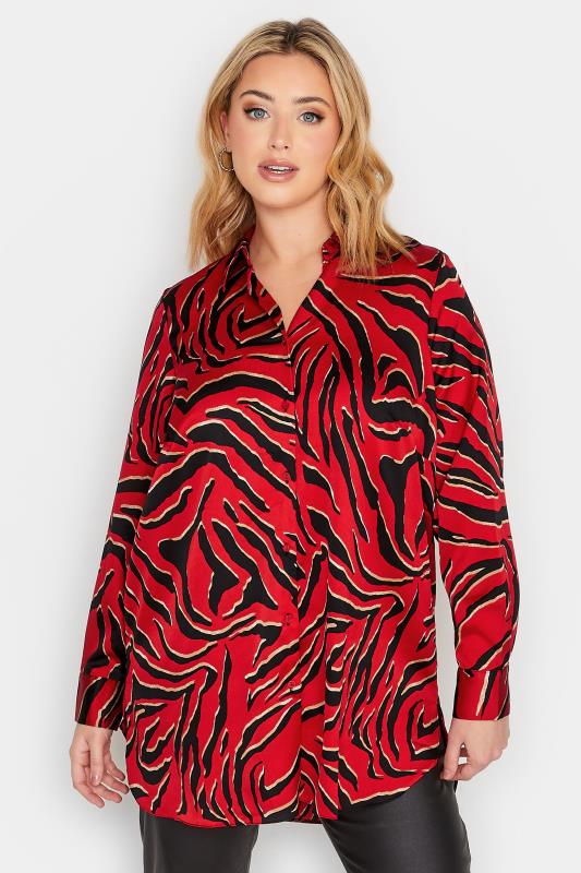YOURS LONDON Plus Size Red Zebra Print Satin Shirt | Yours Clothing
