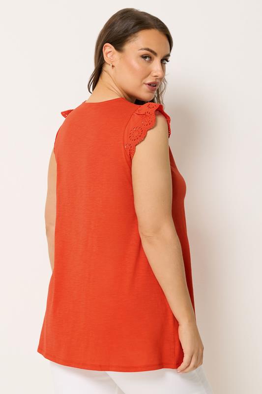 YOURS Plus Size Orange Broderie Frill Vest Top | Yours Clothing 2