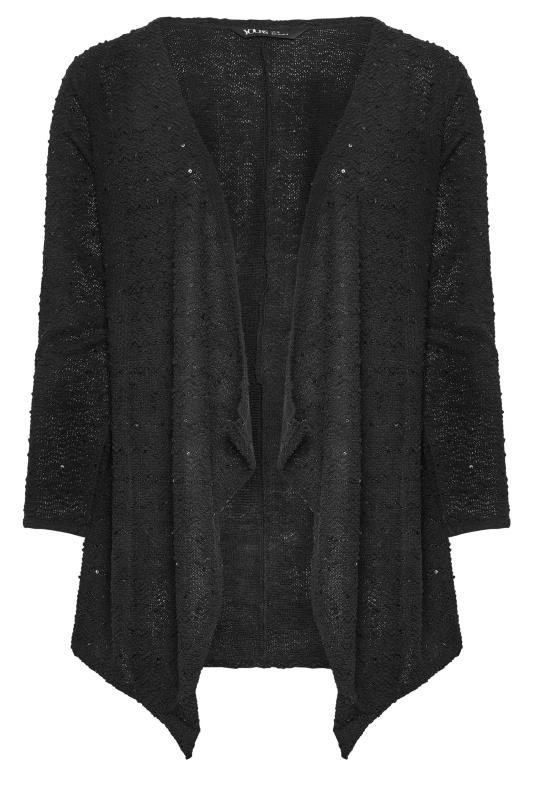 YOURS Plus Size Black Sequin Waterfall Cardigan | Yours Clothing 5