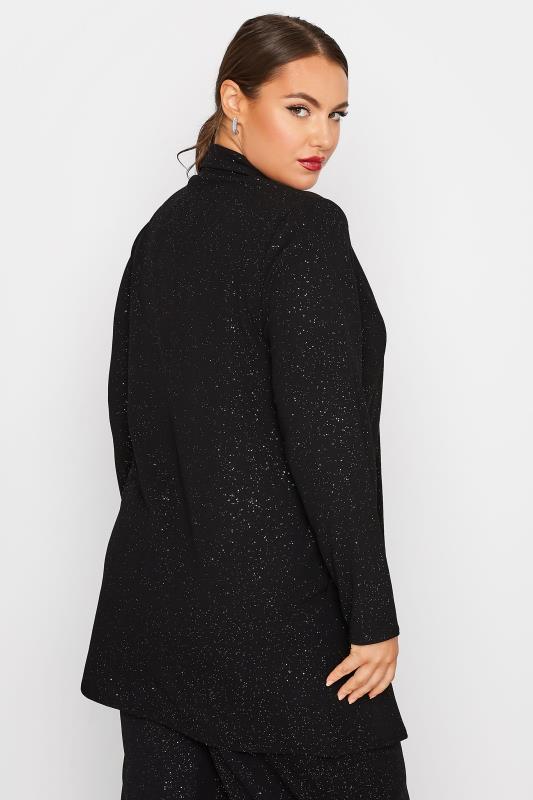 LIMITED COLLECTION Plus Size Black Glitter Longline Blazer | Yours Clothing 3