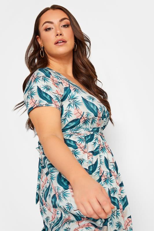 YOURS Curve Blue Leaf Print Maxi Wrap Dress | Yours Clothing  4