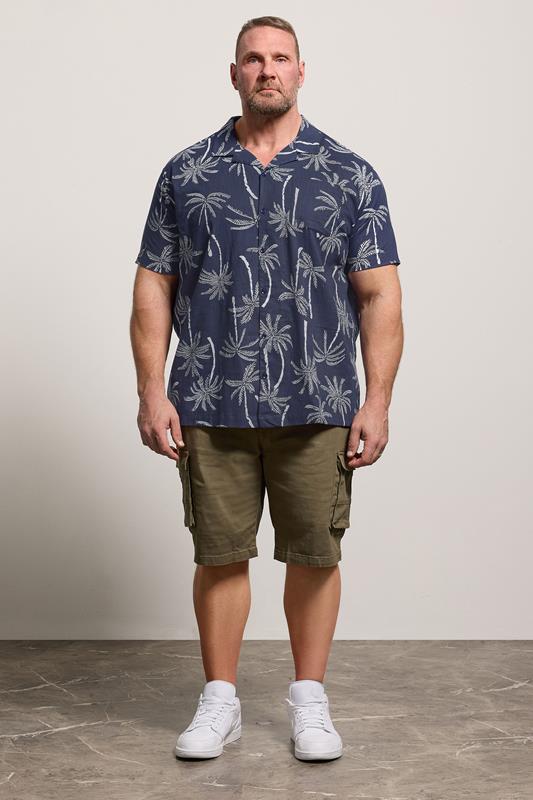 BadRhino Big & Tall Navy Blue Palm Tree Print Short Sleeve Shirt | BadRhino 2