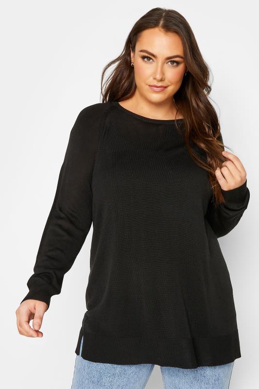 YOURS Curve Black Fine Knit Jumper | Yours Clothing 1