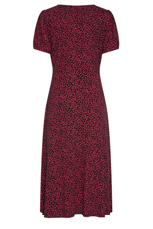 LTS Tall Women's Black & Red Ditsy Floral Print Midi Tea Dress | Long Tall Sally 6