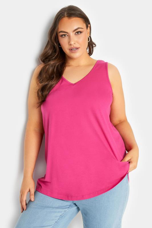 YOURS Plus Size Curve Hot Pink Bar Back Vest Top | Yours Clothing  1