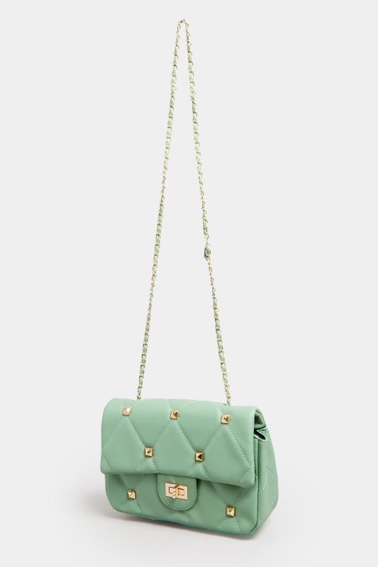 Green Studded Quilted Chain Bag | Yours Clothing 2