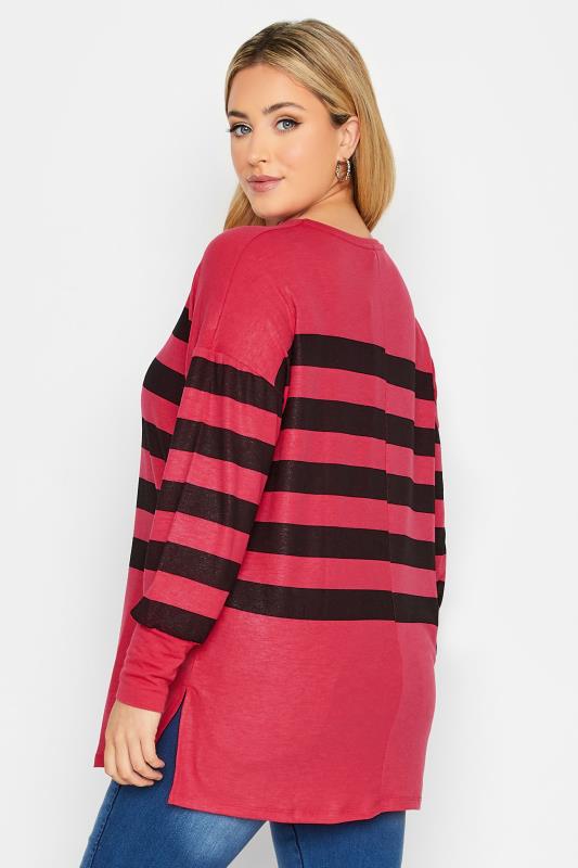 YOURS LUXURY Curve Pink Stripe V-Neck Top | Yours Clothing 3