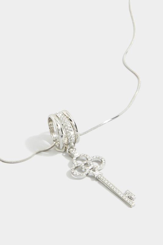 Silver Tone Diamante Key Pendant Necklace | Yours Clothing 4