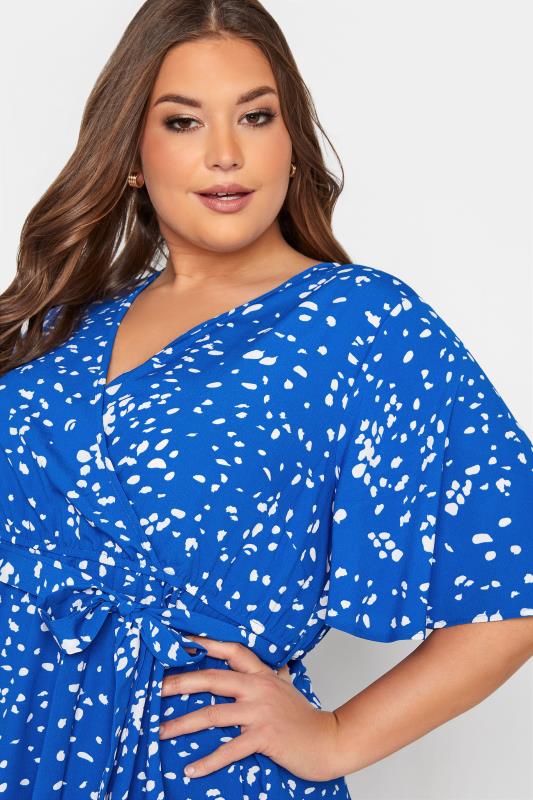 Plus Size Bright Blue Dalmatian Print Wrap Top | Yours Clothing 4