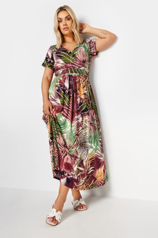Plus Size  YOURS Curve Red Palm Print Wrap Maxi Dress