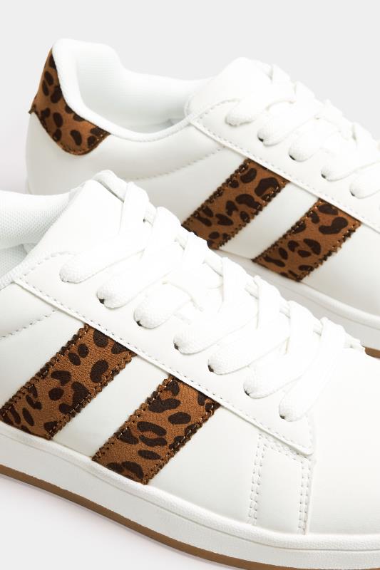 White Padded Leopard Print Lace Up Trainers In Wide E Fit | Yours Clothing  5