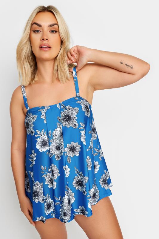 YOURS Plus Size Blue Floral Print Pleated Tankini | Yours Clothing 1