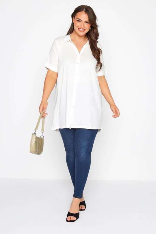 Plus Size Cream Crinkle Button Through Shirt | Yours Clothing  2